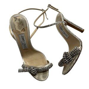 Jimmy Choo Thyra Embellished Suede Sandals in Silver